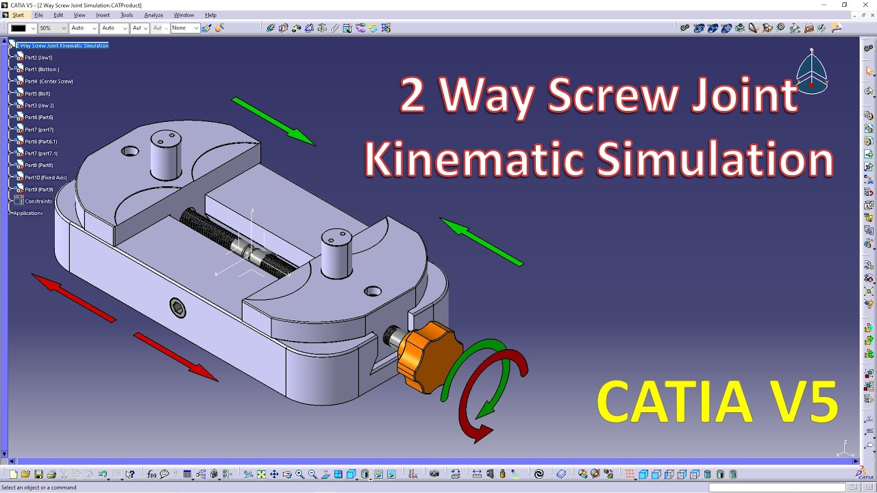 Catia V5 - (Tutorial Video) 2 WAY SCREW JOINT KINEMATIC SIMULATION