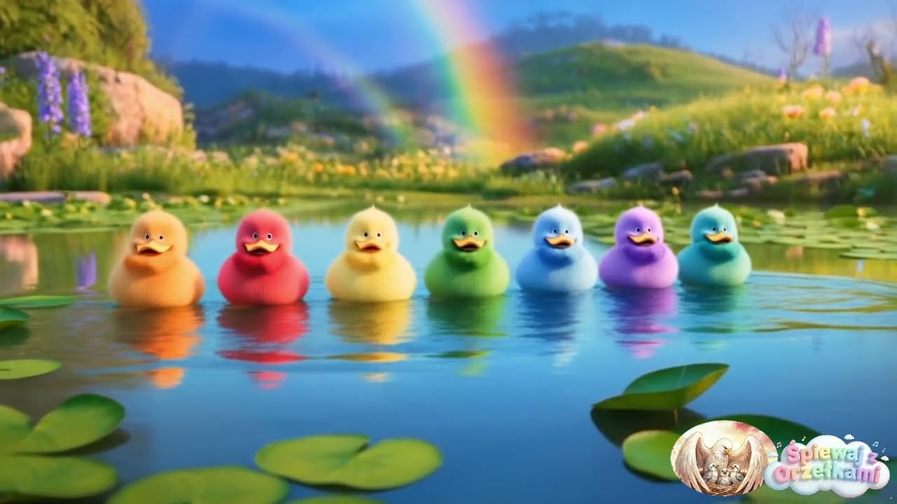 Tęczowych kaczuszek bal 🦆🌈 Kaczuszki Pływają po Stawie! 🦆 Piosenka dla Maluchów