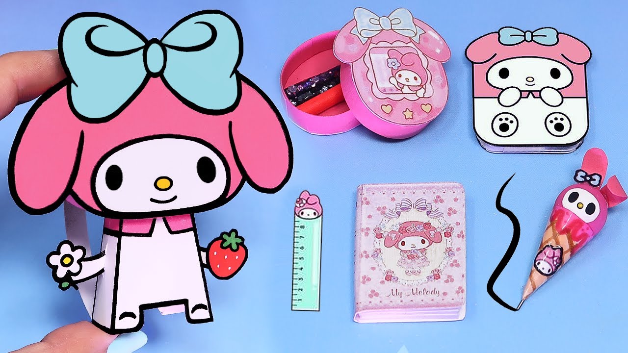 ♥ Tutorial: Útiles Escolares en Miniatura de My Melody hechos con PAPEL #papercrafts #mymelody ♥