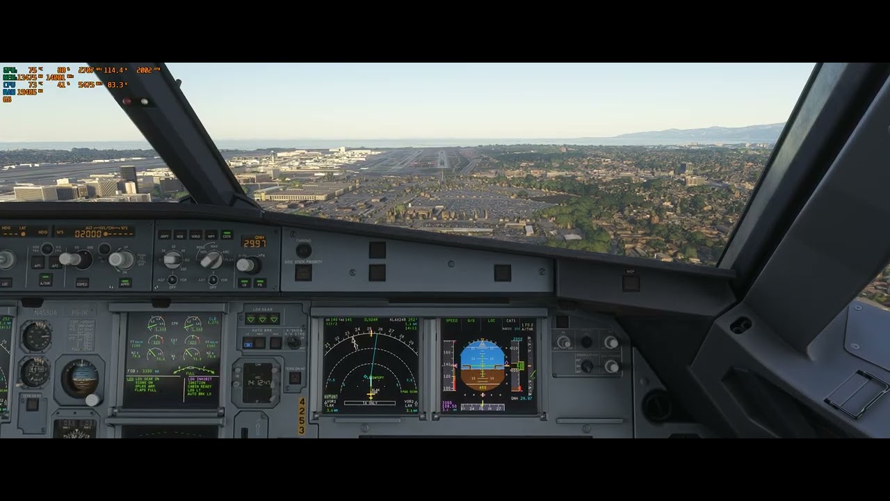 Landing (KLAX Inibuilds) Fenix A320 R7 7700 5060 ti 16gb - VRAM test preset High/Ultra