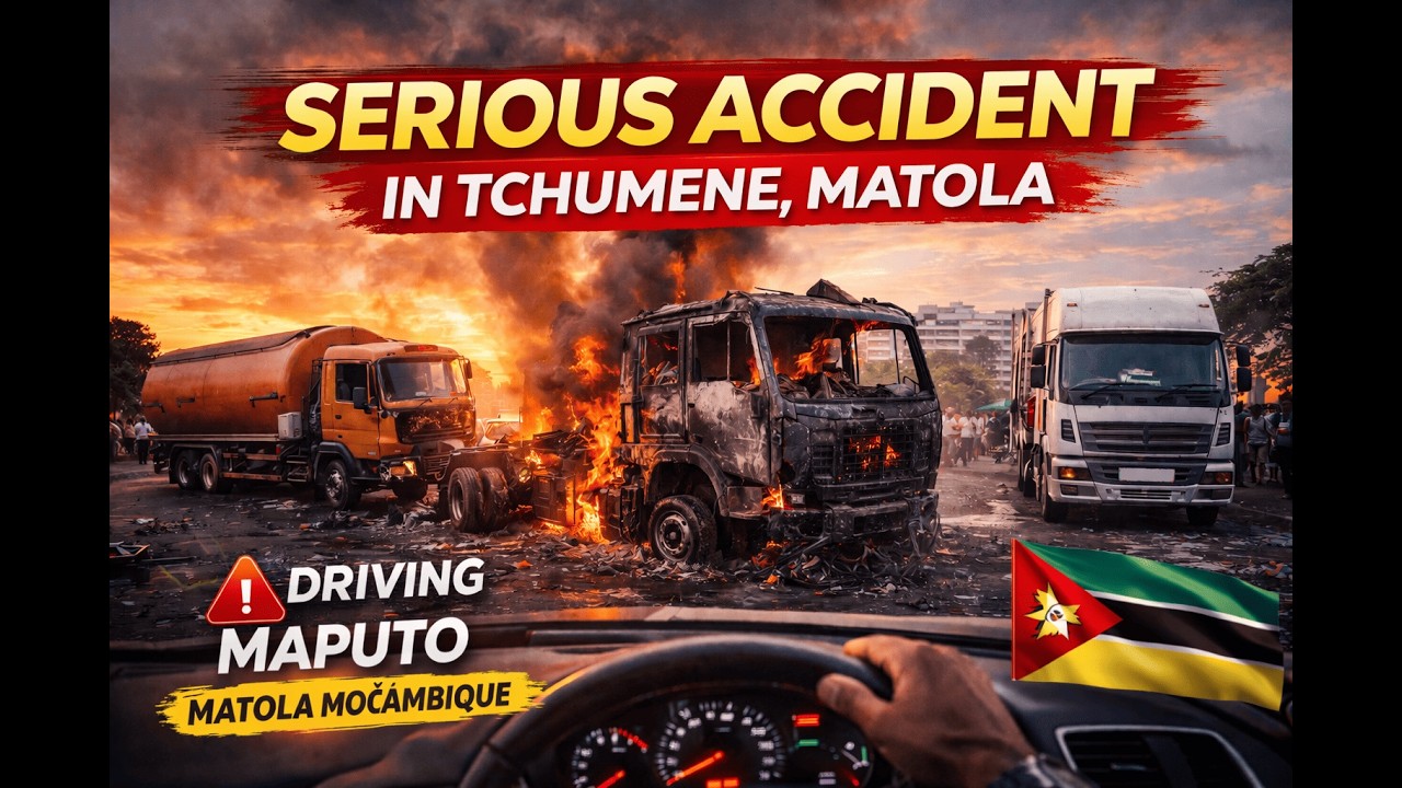 Serious Accident in Tchumene, Matola – Three Trucks Involved, One Completely Burned