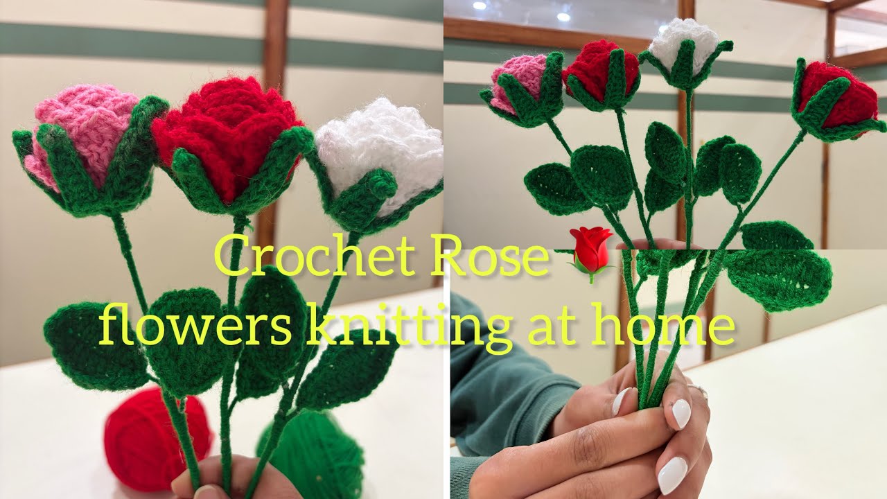 Crochet se beautiful Rose flower  bnana sikhe ||wollen rose flower 🌹 kese bnaye||tutorial||knitting