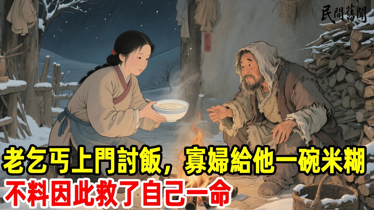老乞丐上門討飯，寡婦給他一碗米糊，不料因此救了自己一命...#民間舊聞#民間故事 #懸疑 #原創 #故事分享