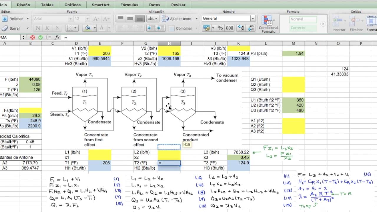 Solución de un Evaporador de Triple Efecto Usando Solver/Excel