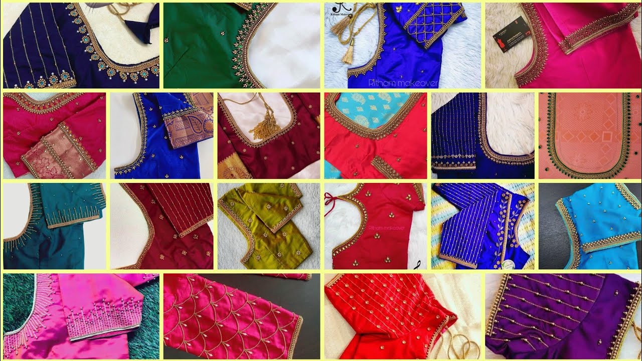 Trendy aari work blouse sleeves and neck designs/party wear aari work blouse designs