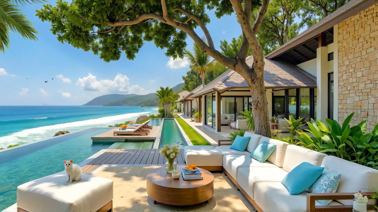 Relaxing Jazz Music at a Luxury Beach Villa with Infinity Pool and Beautiful Sea View 🌊