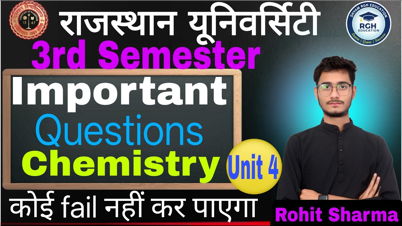 Rajasthan University BSc 3rd Semester Chemistry Unit 4 | Important Questions | RU Exam 2026