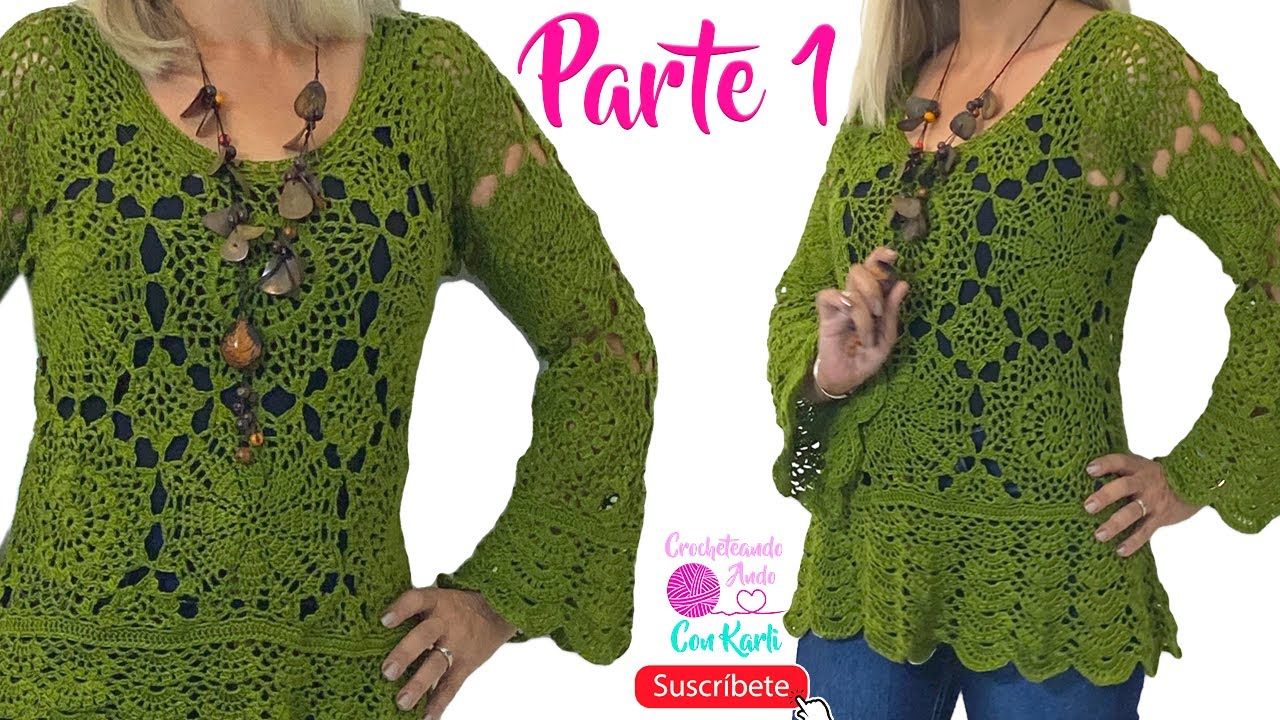 Túnica tejida a crochet 💟 Modelo “Aceituna