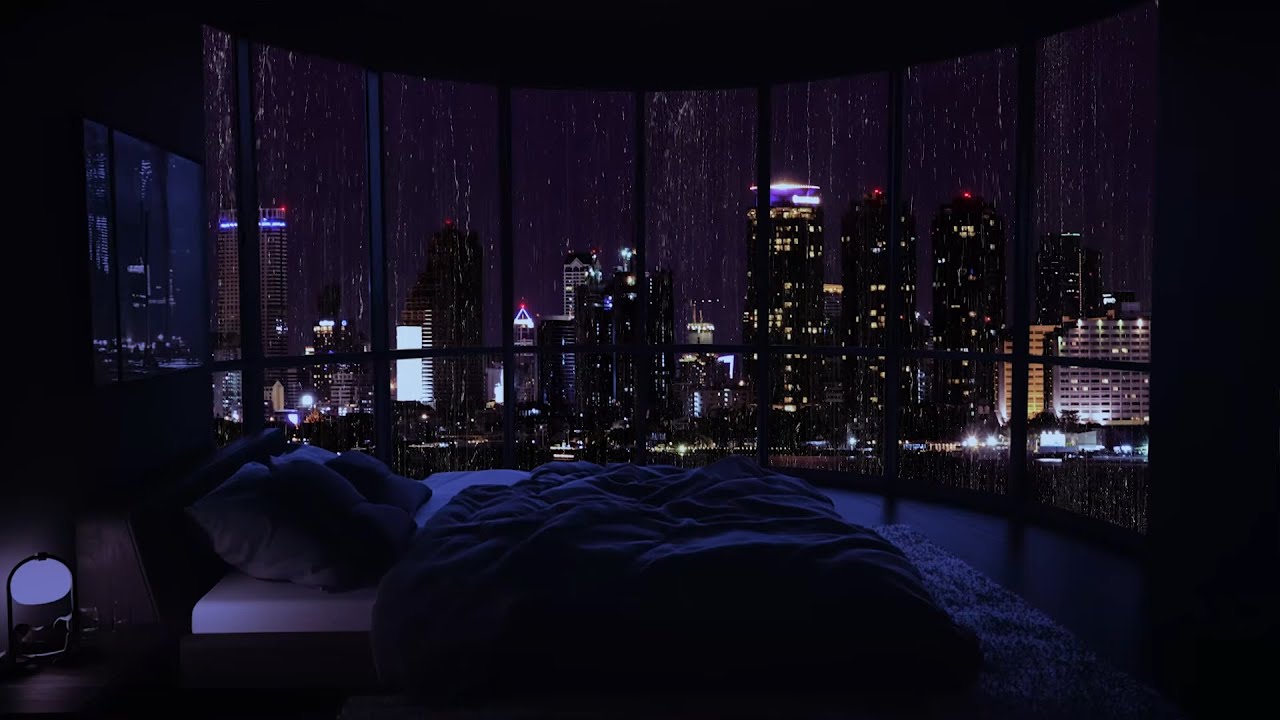 Die Ruhige Schlafzimmeratmosphäre Und Der Regen Verstärken Die Entspannung Für Deine Nachtpause