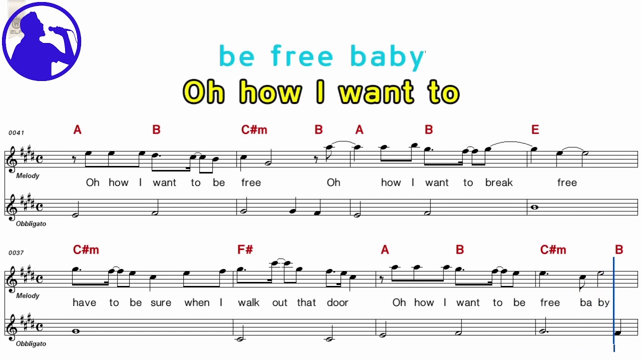 Queen - I want to break free karaoke version sheet music for players,chorus added(Ye karaoke)