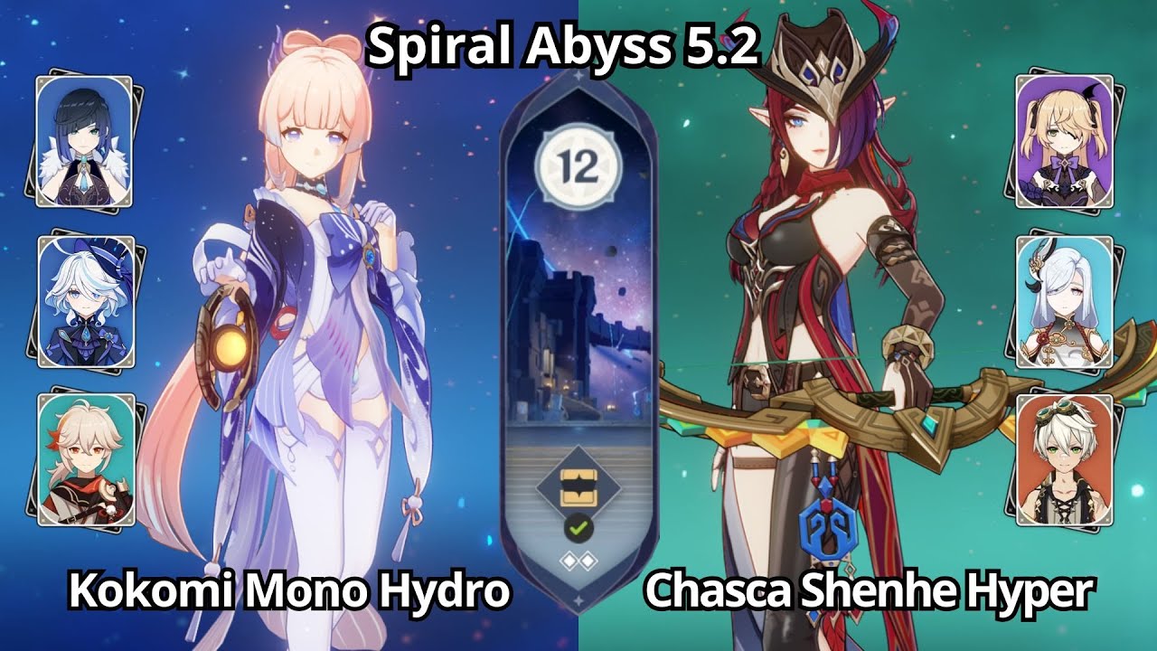 C0 Kokomi Mono Hydro & C0 Chasca Shenhe Hypercarry - Spiral Abyss 5.1\5.2 Floor 12 Genshin Impact