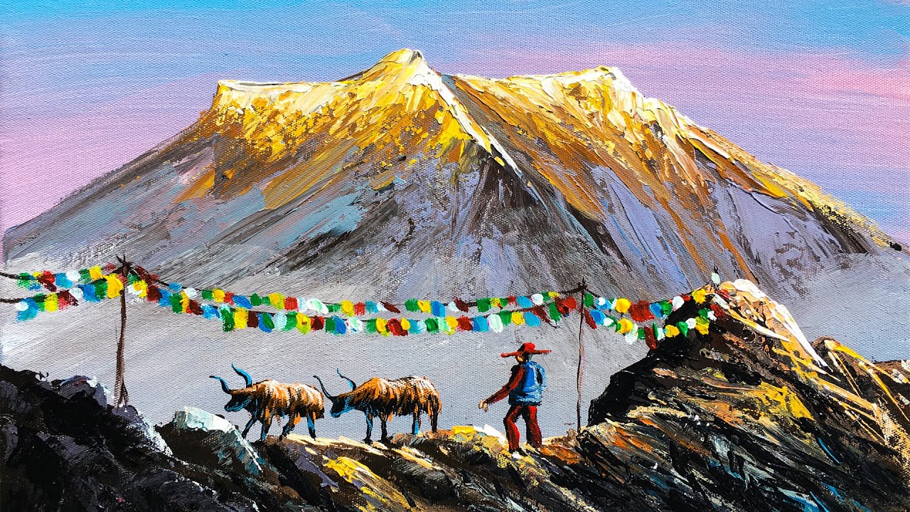 Nepali Painting | Painting a Beautiful Mountain Landscape with Acrylics | Art Candy Nepal