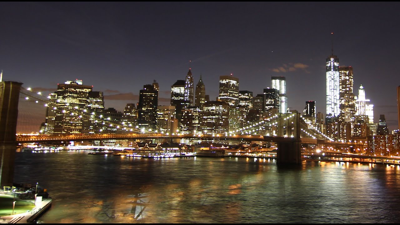 New York Manhattan Skyline Time-Lapse with East River, Brooklyn Bridge and Time Square