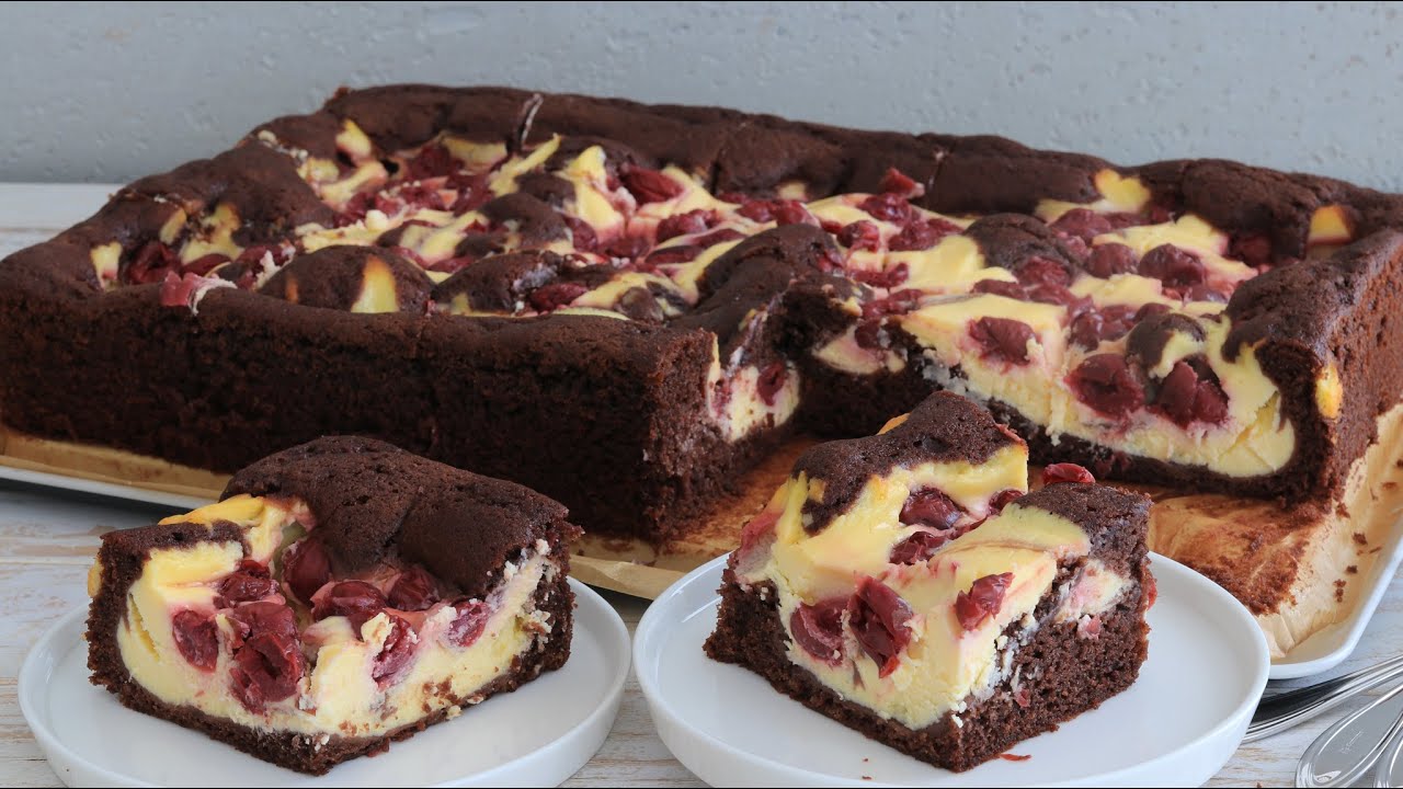 Schokokuchen Cheesecake mit Kirschen I Saftiger Kuchen
