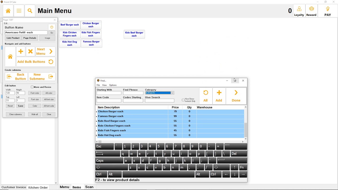 Bizzfo Adding Touch Buttons for Point Of Sale