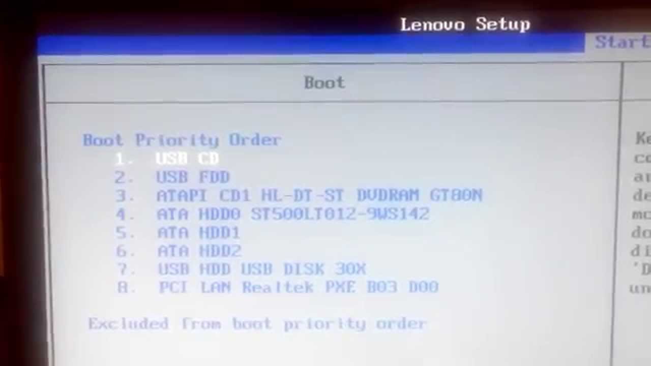 Как зайти в bios на lenovo b590 и вибрать загрузку с флеши и начать установку Windows
