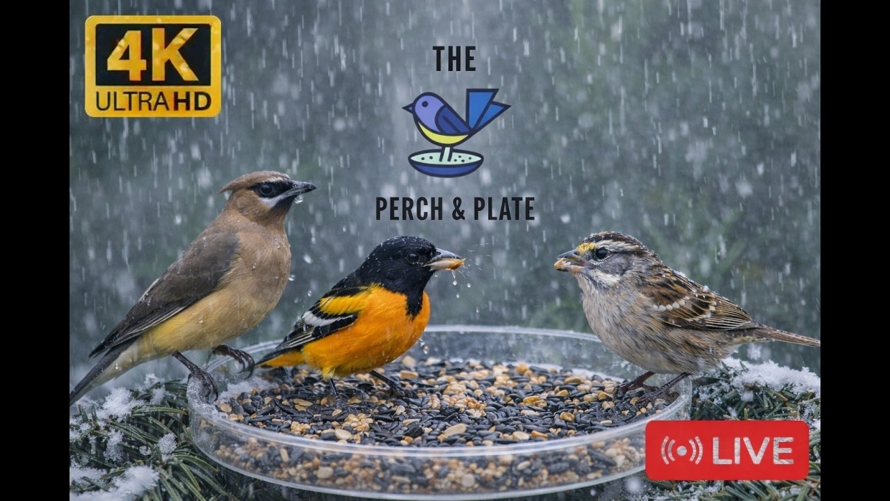 LIVE | Rainy Day Blue Jay, Cardinal, Woodpecker, Goldfinch, Titmouse, Chickadee