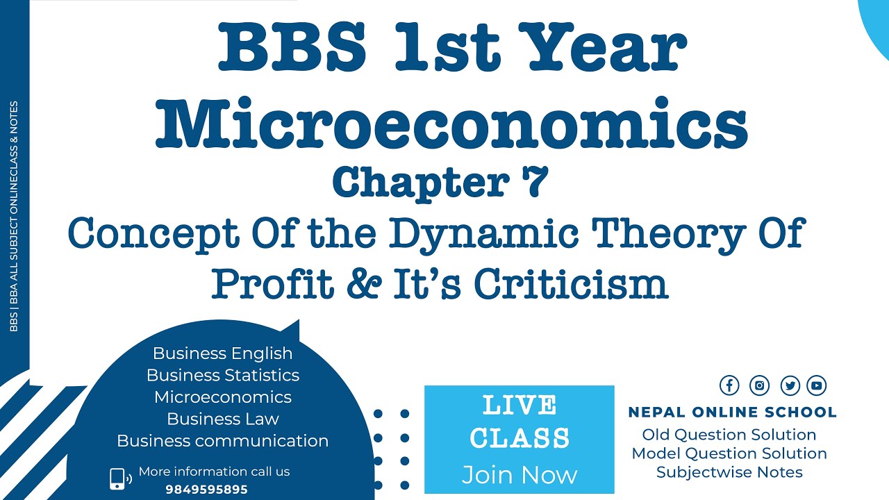 BBS 1st Year|Microeconomics|Chapter 7|Concept Of the Dynamic Theory Of Profit & It&rsquo;s Criticism|NOS