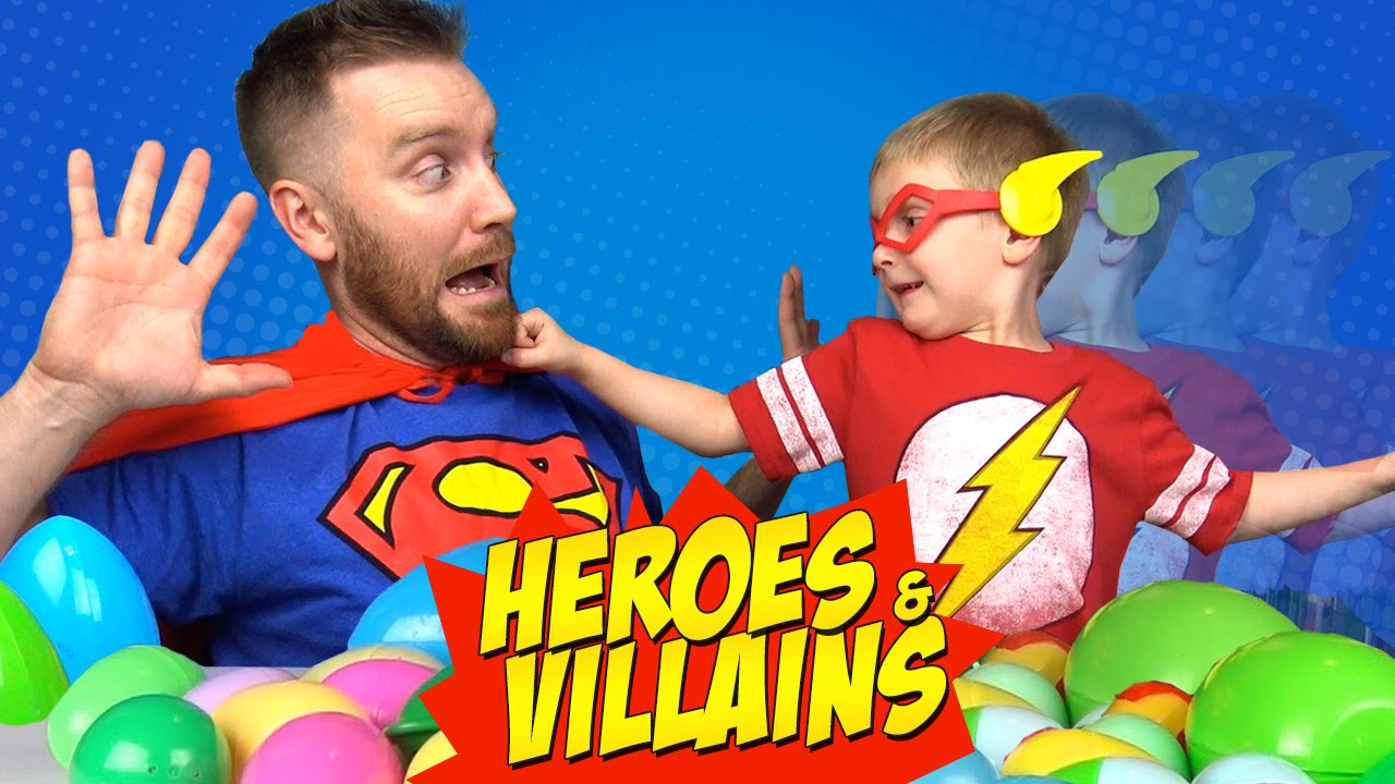 Heroes and Villains: Flash vs Superman! (Superhero Surprise Eggs Challenge IRL #7)