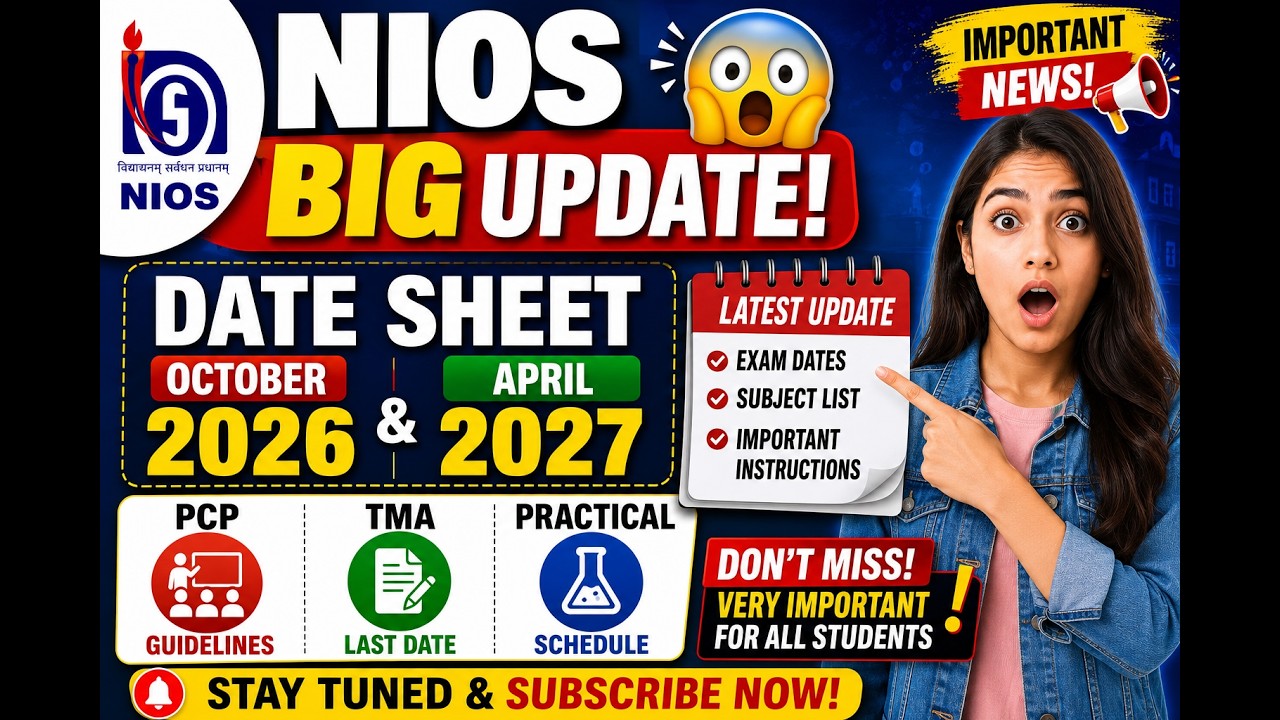 NIOS Big Update 😱 Date Sheet October 2026 & April 2027 | PCP, TMA & Practical |  #niosoctoberexam