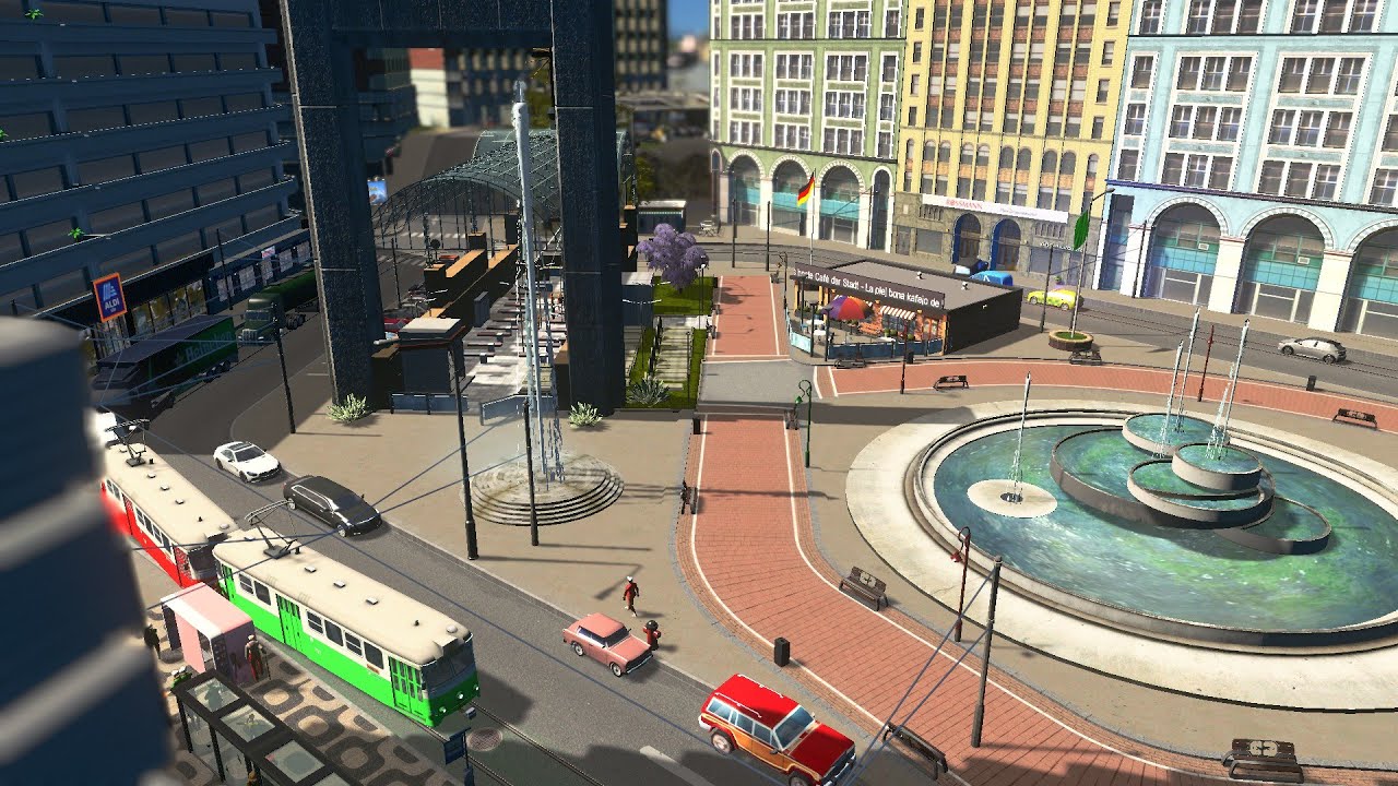 Cities skylines   Euroland   Bus and tram ride from Hauptstadt to Neustadt   German part of Euroland