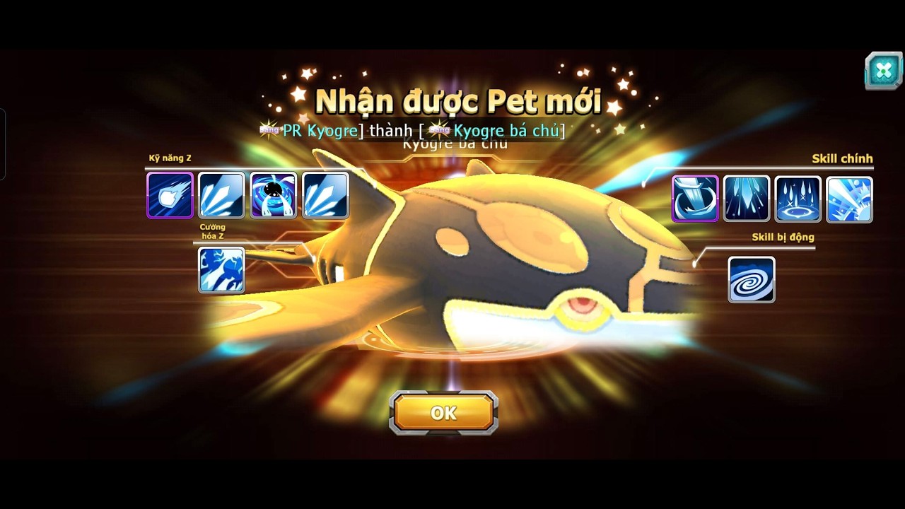 Tiến cấp kyogre bá chủ cho acc 1802 hoàn thiện team.  Nước siêu né