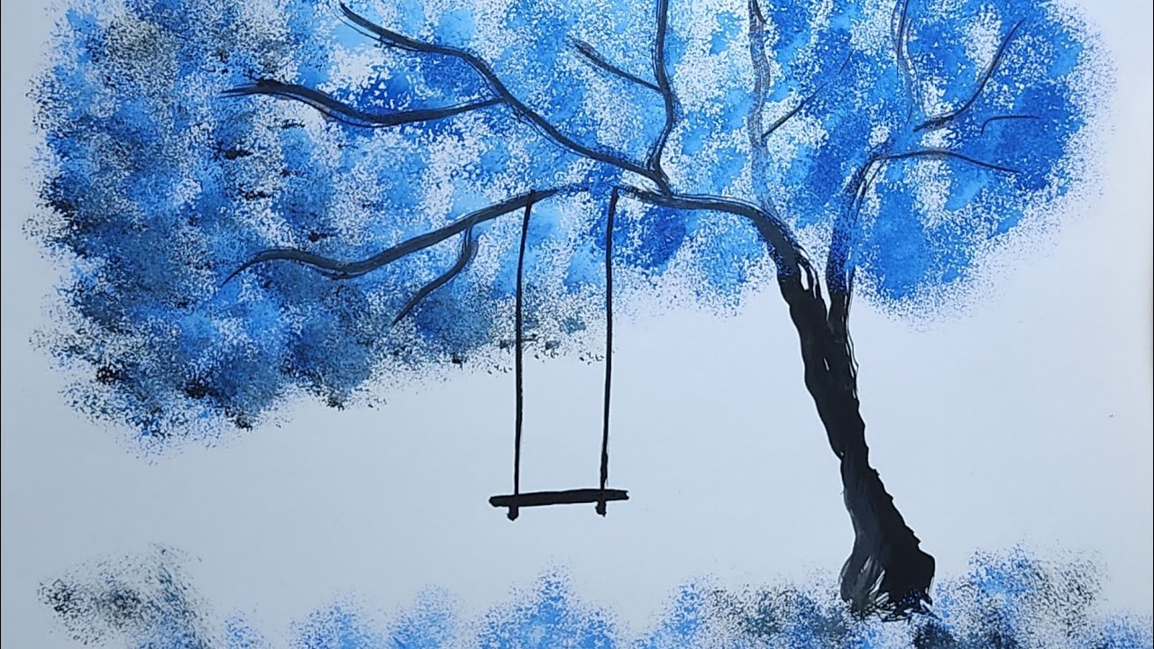 How to make painting with sponge in just 5 mins. #Painting #Drawing #tree.