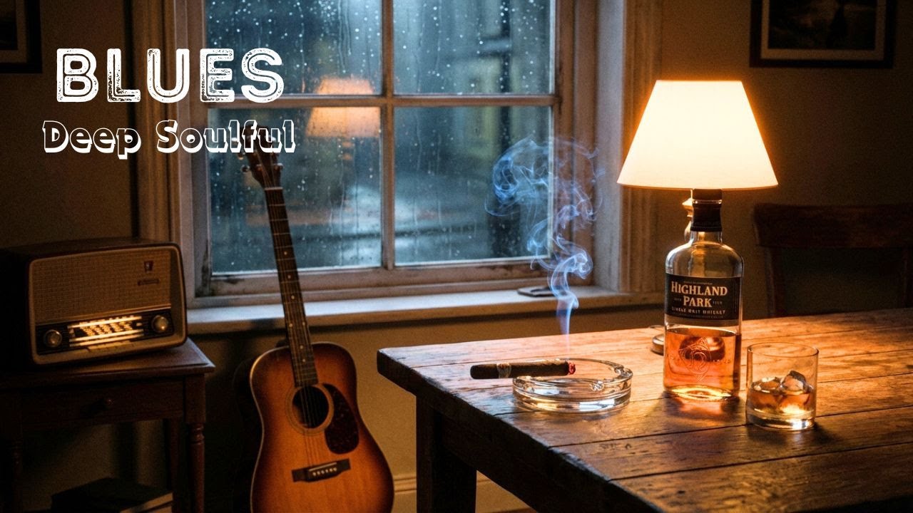 During late hours when the night feels long with gentle reflection, Whiskey Blues Instrumental