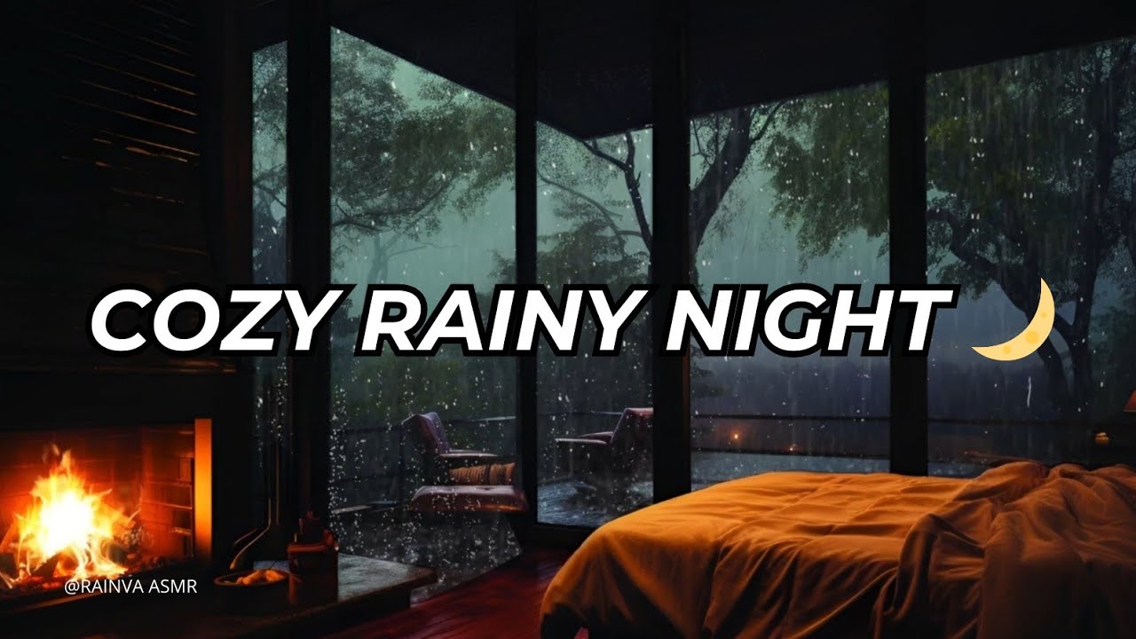 Rainy Night in a Cozy Bedroom with Fireplace Sounds 🌧️🔥 (Deep Sleep, No Talking)