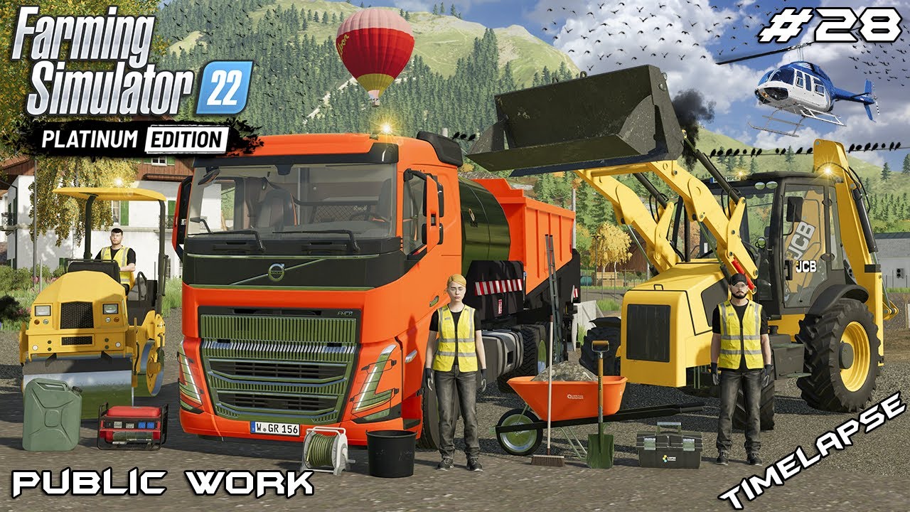 Building ROAD with VOLVO GRAVELER and JCB BACKHOE | Public Work | Farming Simulator 22 | Episode 28