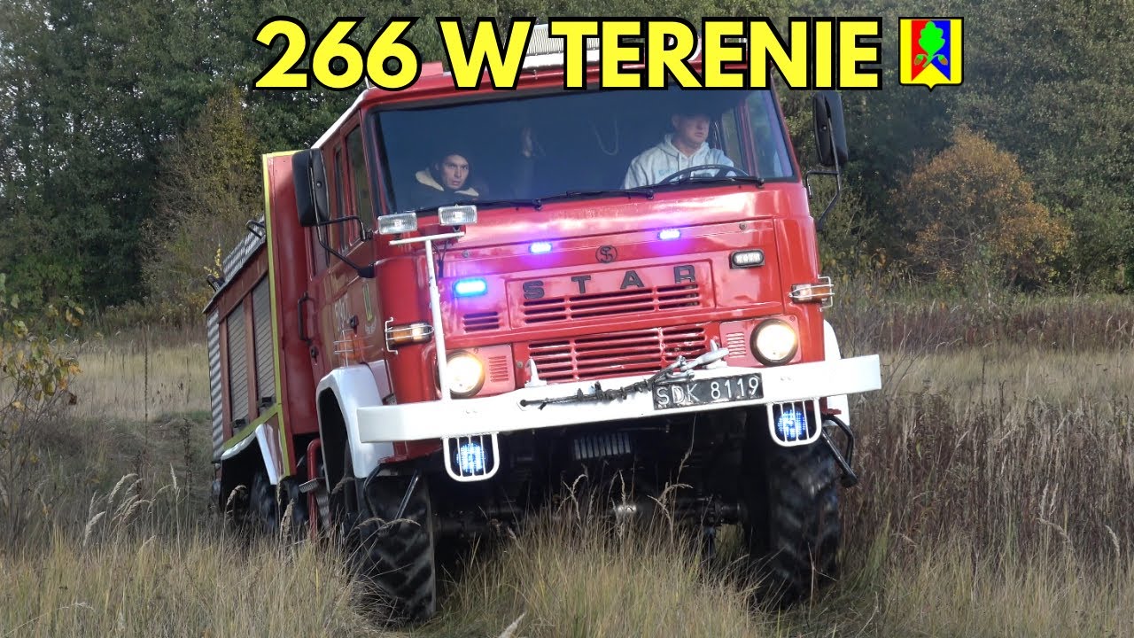 Alarmowo jazda w terenie pożarniczym Starem 266 z turbiną od 1142 z OSP Dębe Wielkie