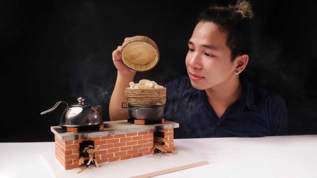 How to build a MINI DOUBLE STOVE with MINIATURE BRICKS and Super delicious Dumplings - MR MONSTER