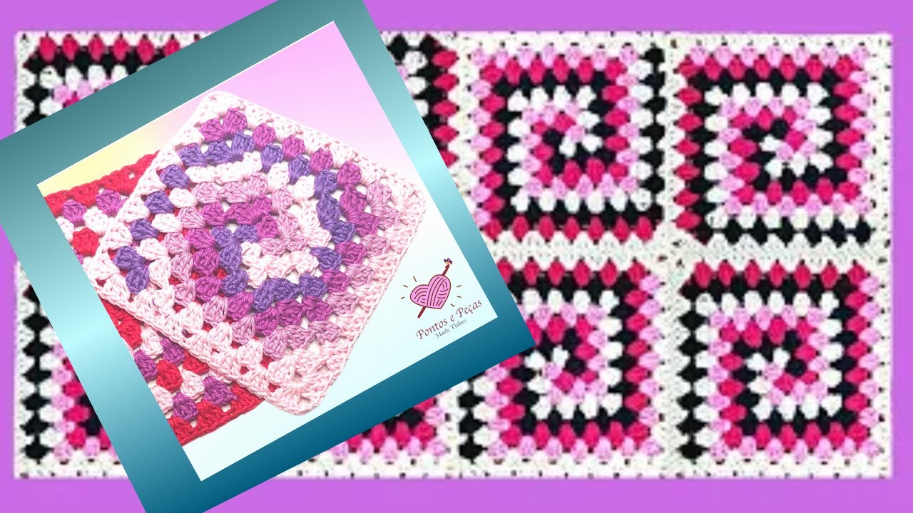 aprenda como fazer quadradinho de croche em spiral  com quatro cores n. 2 passo a passo @marlythibes