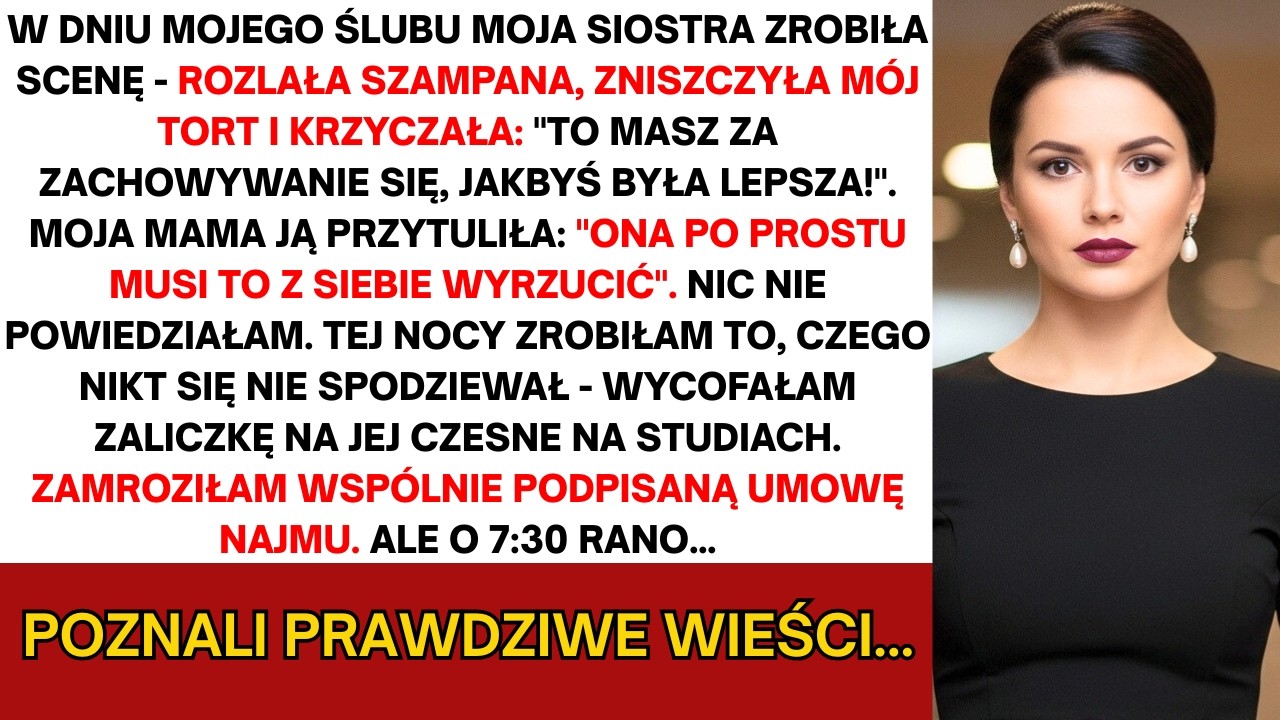 Na moim ślubie siostra zrobiła scenę, rozbiła tort, oblała szampanem i krzyknęła: „Nie zasługujesz..