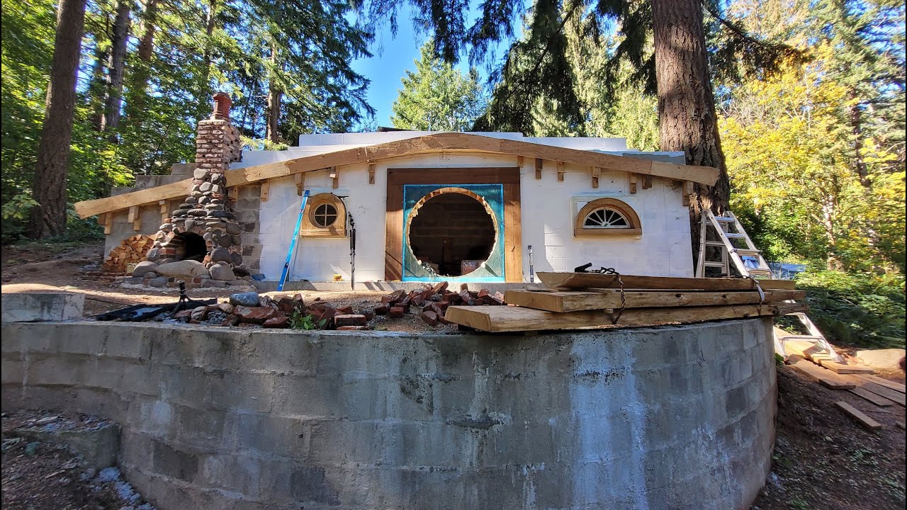 Part 20: Hobbit Hole reading nook ceiling, concrete gutter, pond excavation, news