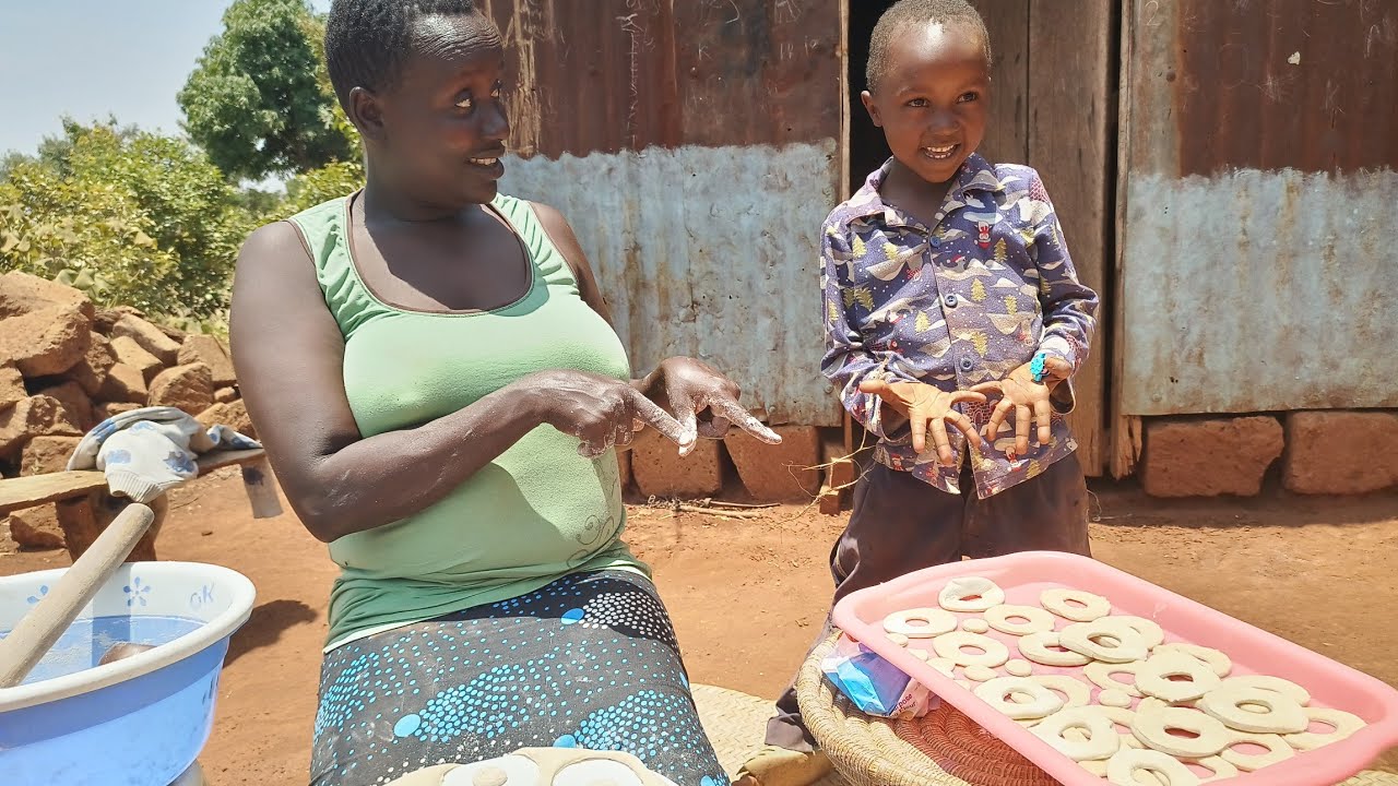 African Village life and Cooking doughnuts and nutritious porridge for lunch
