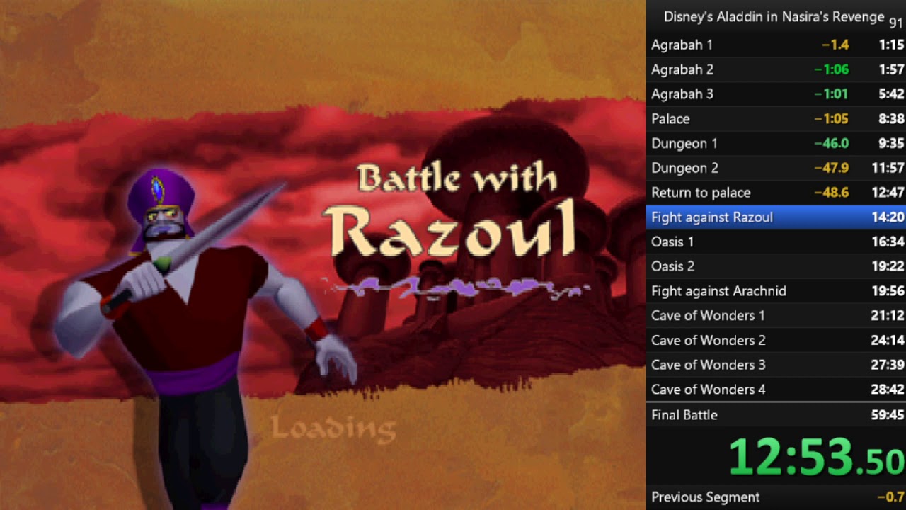Aladdin In Nasira's Revenge - Speedrun (57.02) (WR) [PS1]