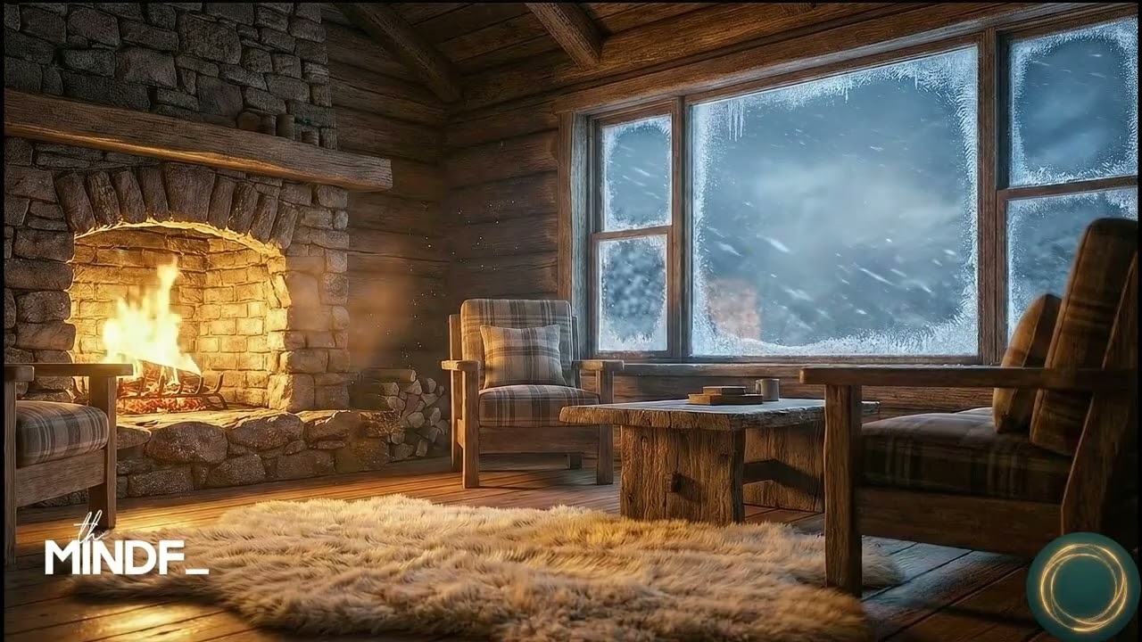 Cozy Winter Cabin Ambience with Crackling Fire & Acoustic Guitar ❄️ Hygge Relaxation