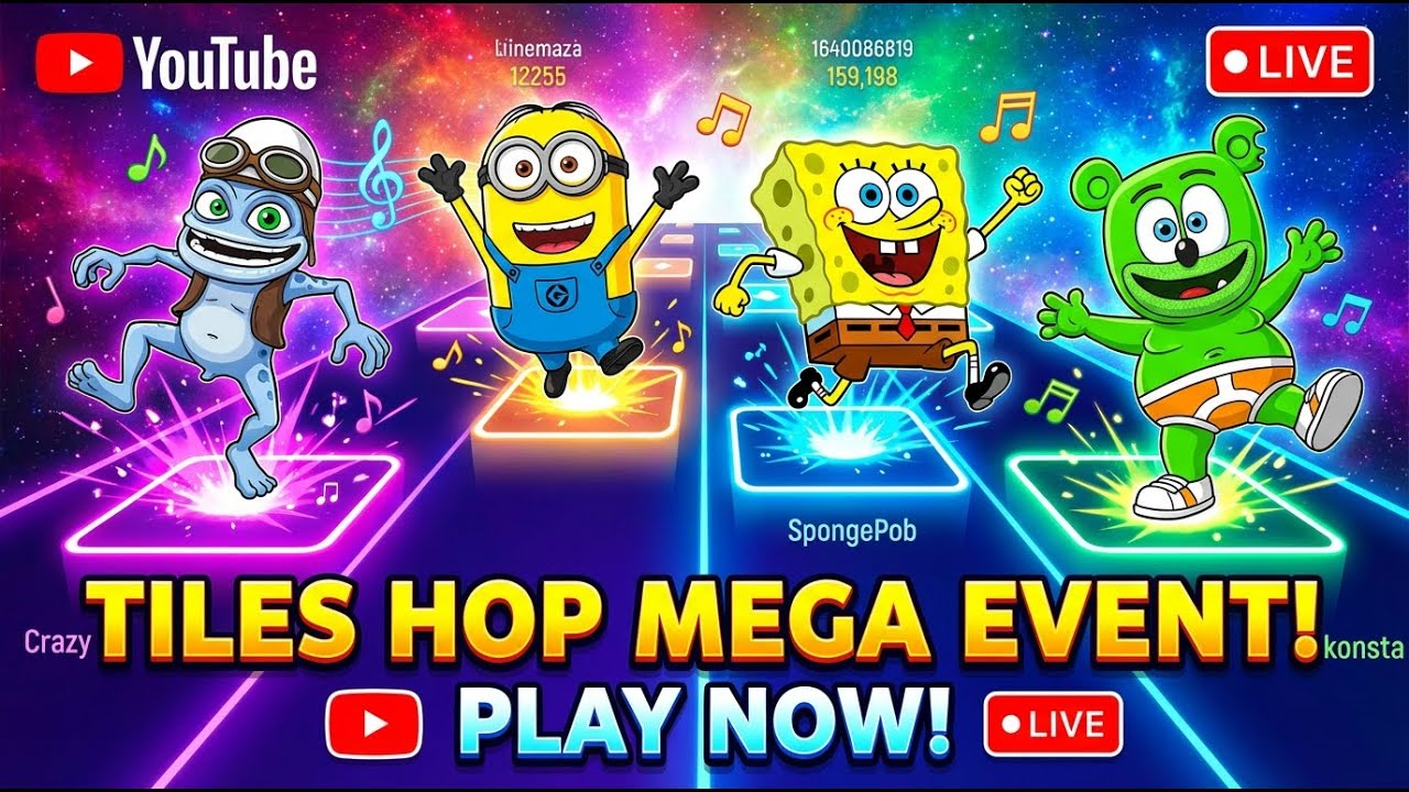 Tiles Hop Cartoon Icons Shuffle 🎵  Minion vs SpongeBob vs Gummy Bear vs Aviator Frog