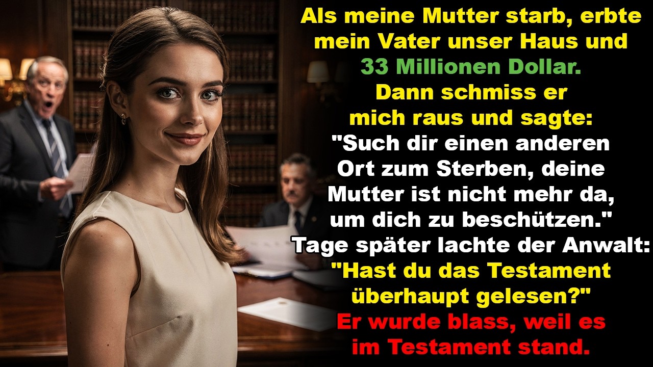 Als meine Mutter starb, erbte mein Vater unser Haus und 33 Millionen Dollar. Dann schmiss er mich …