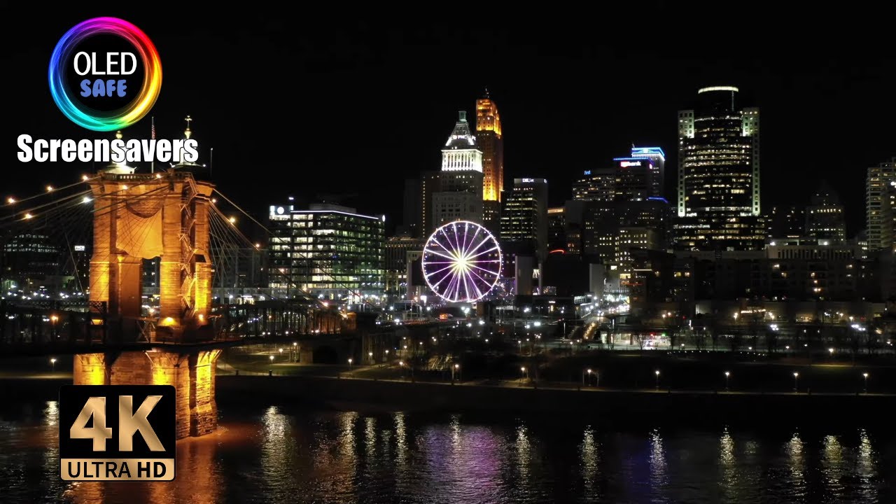 Cincinnati Skyline Screensaver Drone Footage - 10 Hours - 4K - OLED Safe - No Burn-in