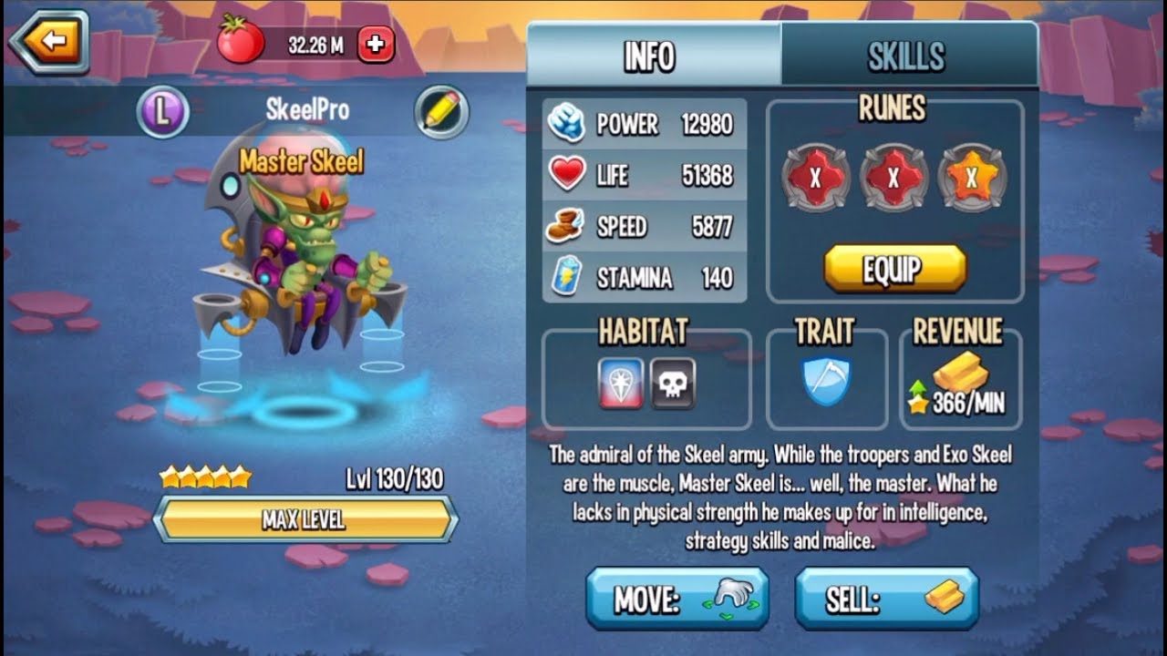Monster Legends - Master Skeel level 1-130 review combat PVP