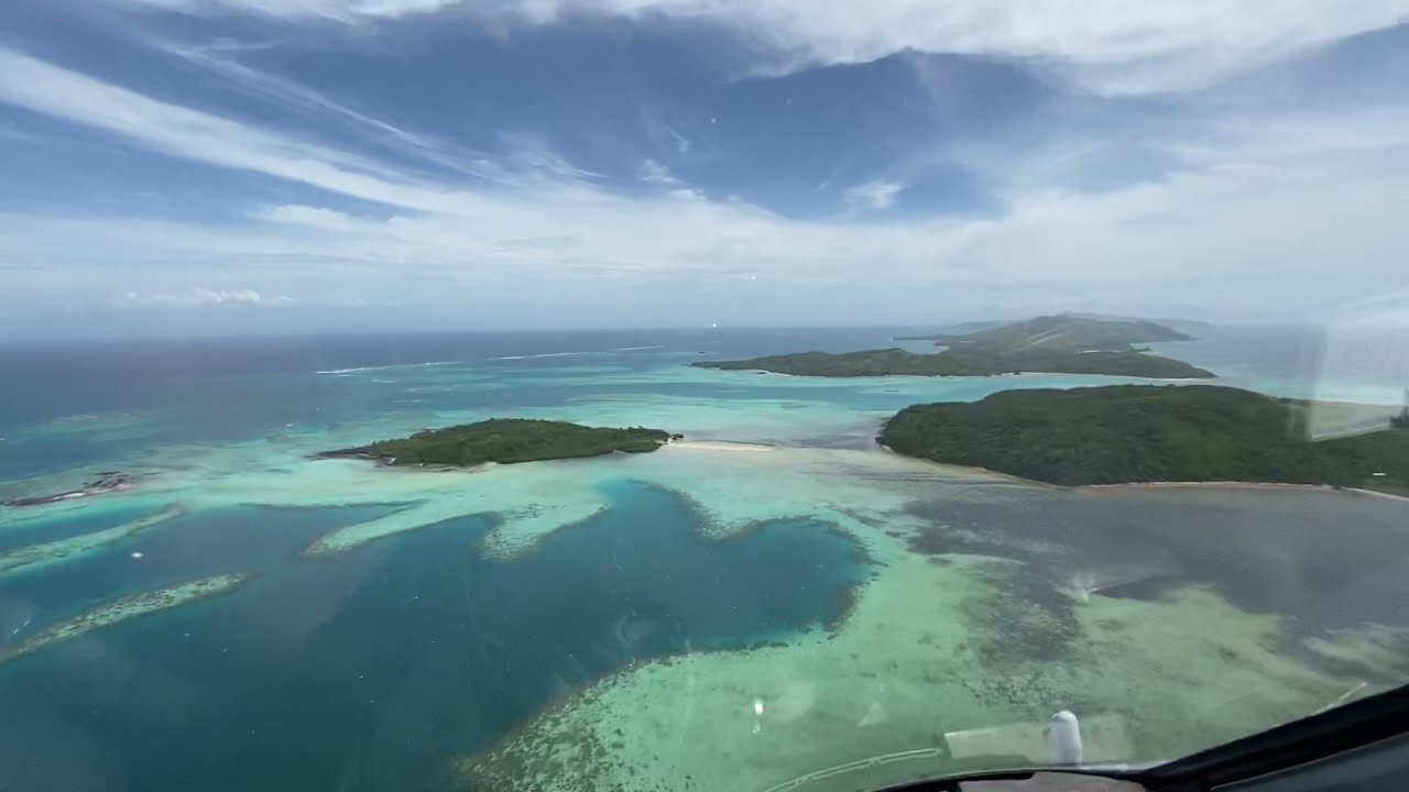 Scenic flight over the Blue Lagoon - filming location of the famous movie 1980 with Brooke Shields.