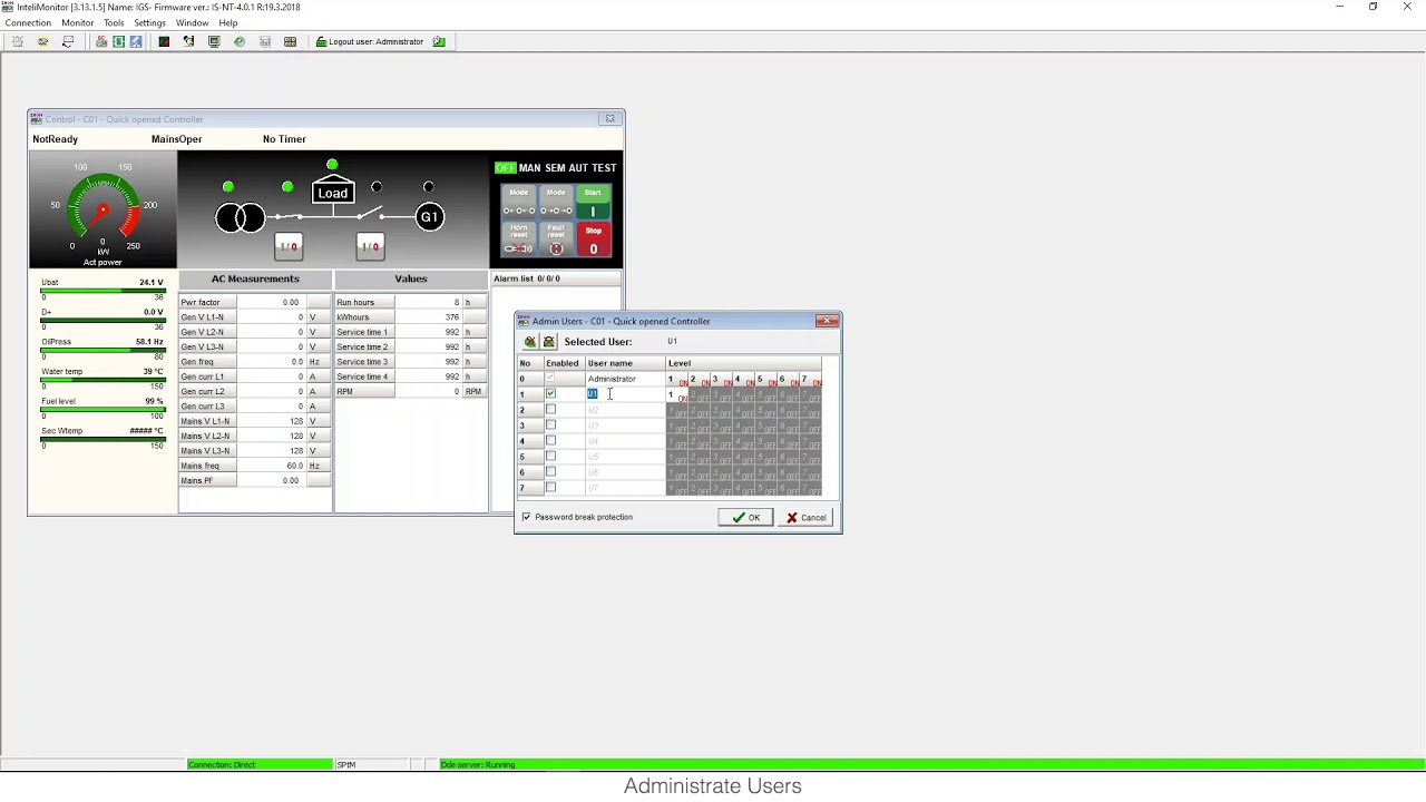 How to administrate users in the ComAp Inteligen/Intelisys/InteliMains NT controllers.