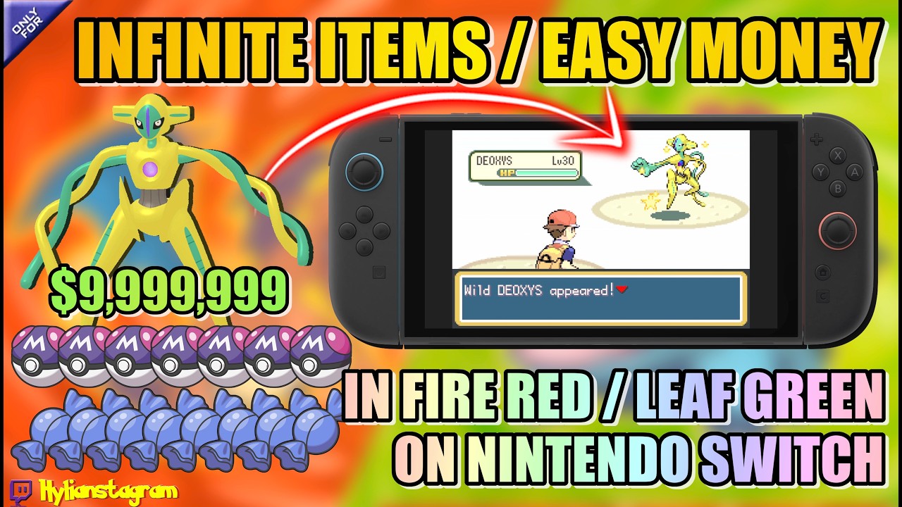 INFINITE Items, FAST Money + Deoxys Shiny Hunting In Pokémon Fire Red & Leaf Green On Switch