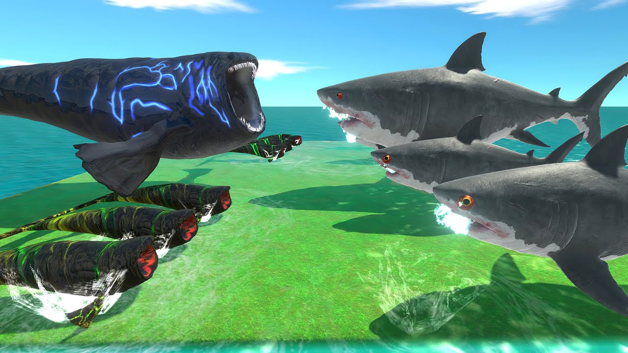 Aquatics Battle - Megalodon + King Shark VS The Bloop Evolution - Animal Revolt Battle Simulator