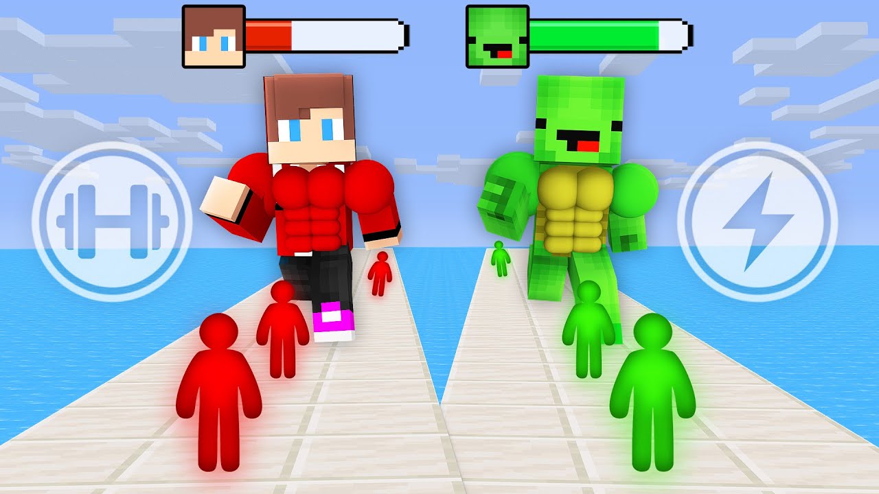 Mikey and JJ Strong Run 3D Rush - Maizen Minecraft Animation