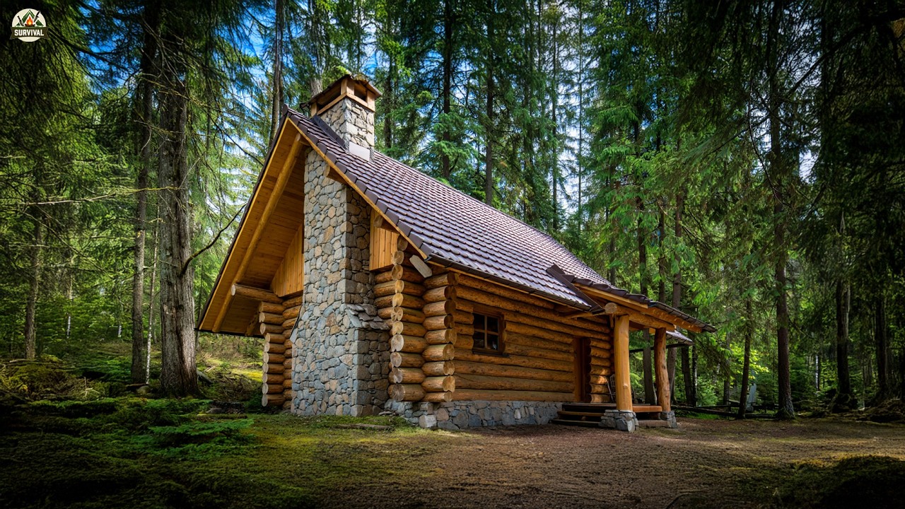 Man Builds a Dream Wooden House in the Wilderness