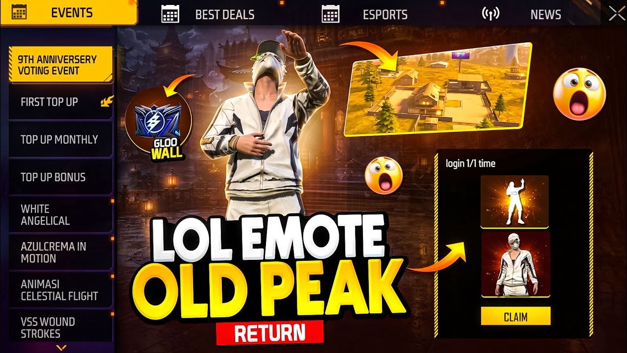 LOL EMOTE😱+ OLD PEAK RETURN EVENT FREE FIRE | LOL EMOTE RETURN CONFORM DATE | FF OLD PEAK EVENT