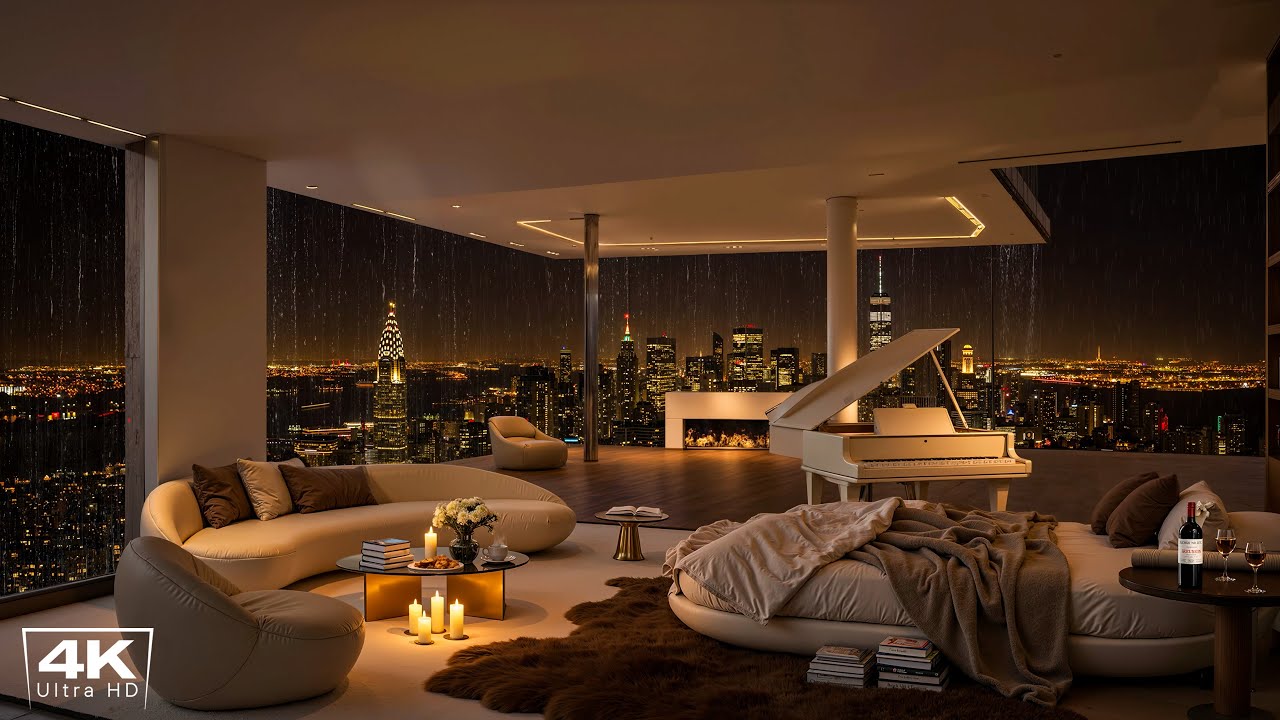 Elegant Piano Jazz with Chrysler Building Night View 🌃 Cozy NYC Apartment Jazz Music to Unwind